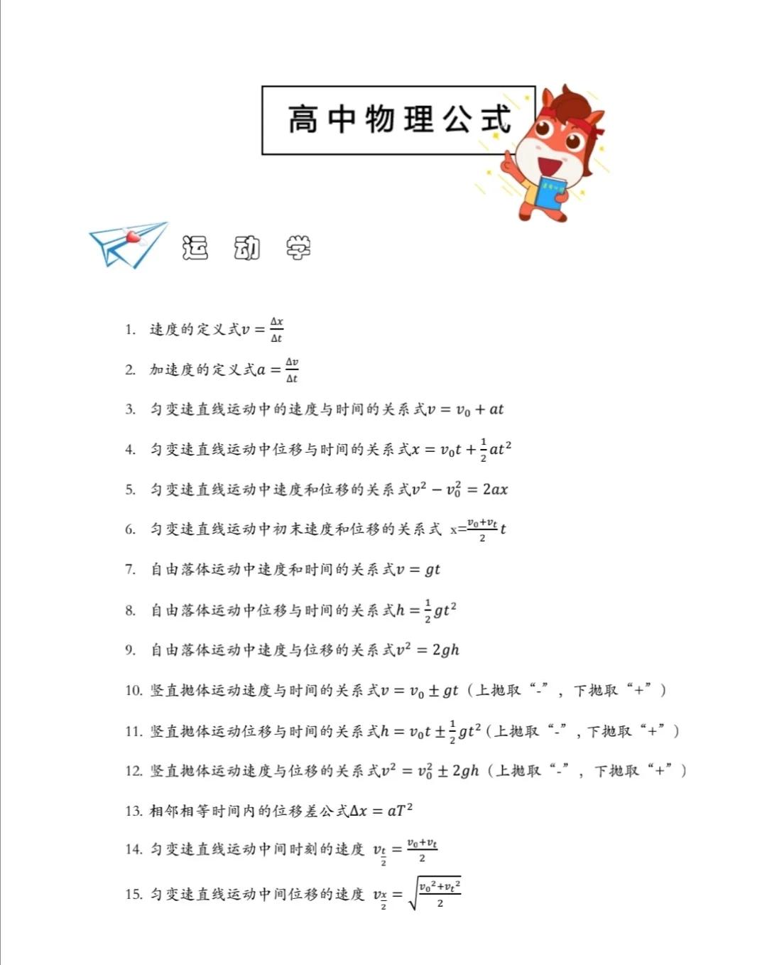 高中必背88个物理公式